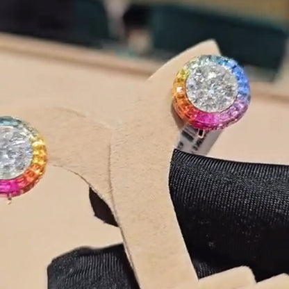 3.0ctw Rainbow Sapphire Art Deco Stud Earrings-JEWELBUYS