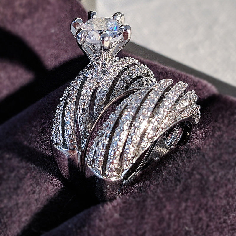 Elegant 5 ctw Round Cut White Stone 2 Piece Engagement Ring Set -JEWELBUYS