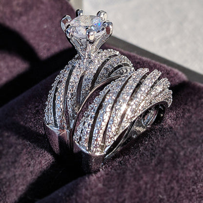 Elegant 5 ctw Round Cut White Stone 2 Piece Engagement Ring Set -JEWELBUYS