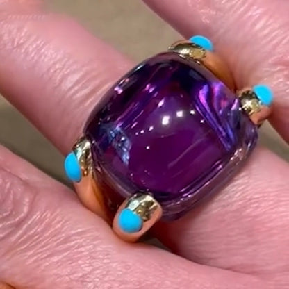 10Ctw Cabochon purple sapphire and turquoise candy ring-JEWELBUYS