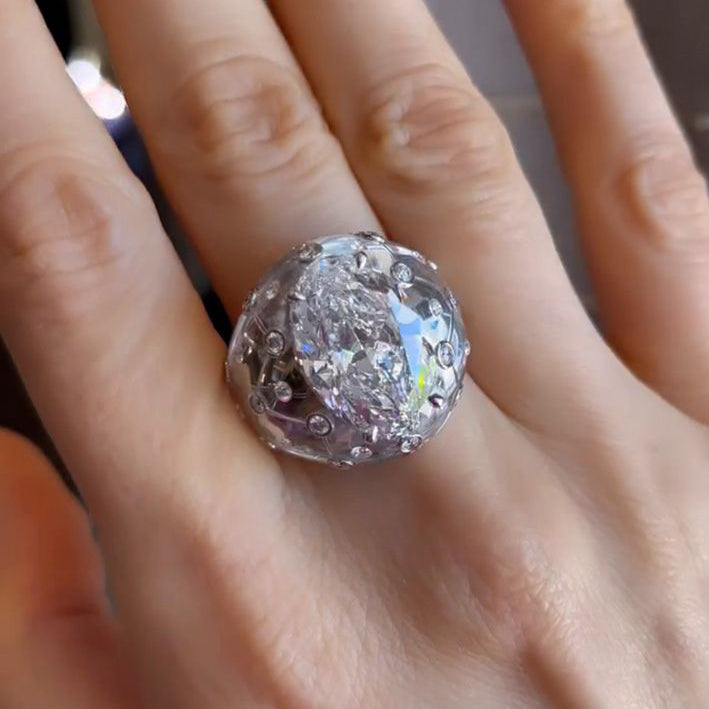 Exquisite 8 ctw Oval Cut White Gemstone Galaxy Ring -JEWELBUYS
