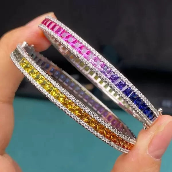 14ct Rainbow Princess & Round Cut Multi Color Sapphires Women's Bracelet-JEWELBUYS