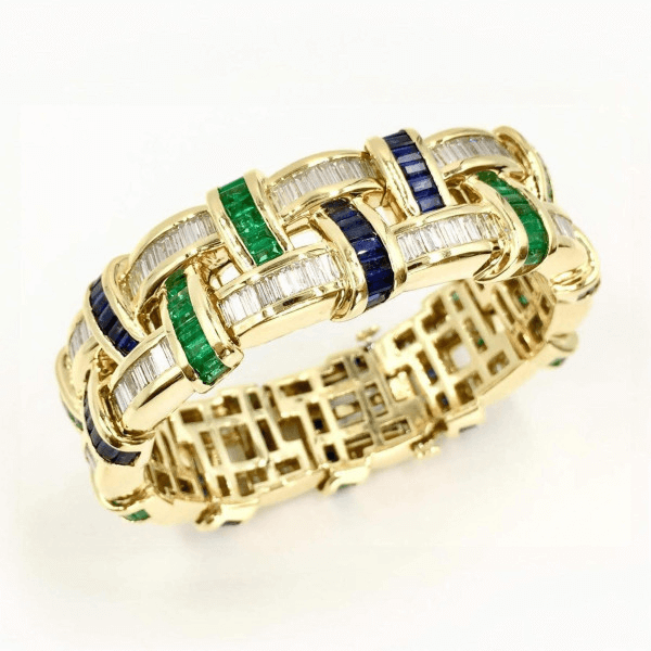 Art Deco 26.3ctw Emerald Cut Multicolor Gemstone Bracelet-JEWELBUYS