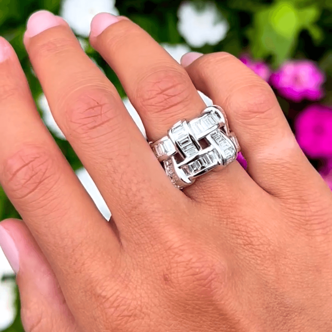 2ct Emerald Cut White Sapphire Wide Band Two Tones Eternal Art Weave Ring-JEWELBUYS