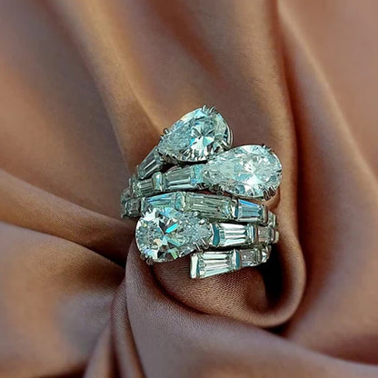 4.62ctw Pear and Baguette French Firework Shape Ring-JEWELBUYS