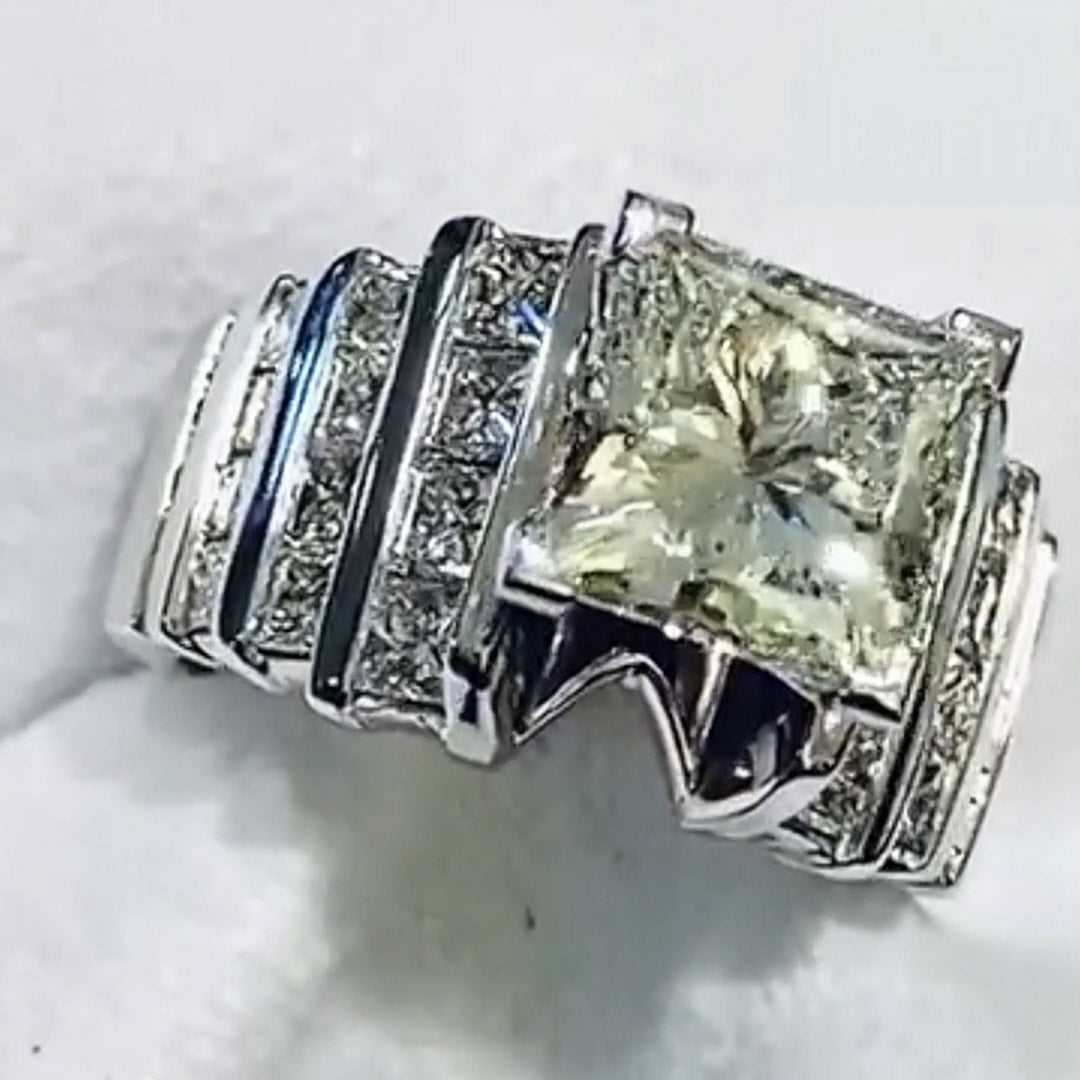 5.6Ctw Princess Cut White Sapphire Channel Set Channel Engagement Ring-JEWELBUYS