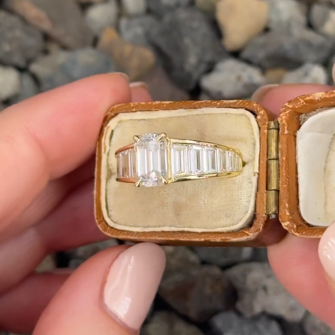 Elegant 3ct Emerald Cut White Sapphire Women's Engagement Ring in Gold-JEWELBUYS