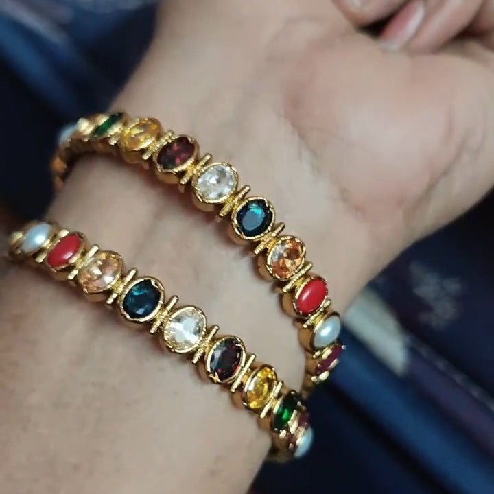 Oval multi-colored gemstone gold bracelet-JEWELBUYS