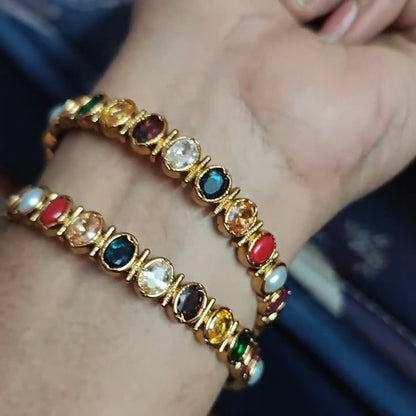 Oval multi-colored gemstone gold bracelet-JEWELBUYS