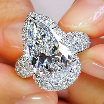 Elegant 22 ctw White Sapphire Pear Cut Full Set Engagement Ring -JEWELBUYS