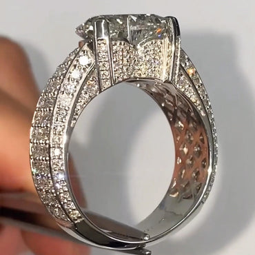 7.5ct Heart Shaped Center and Round Cut Wide Set White Sapphire Men’s Ring in Silver-JEWELBUYS