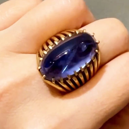 15Ct Oval Cabochon Blue Sapphire Ring-JEWELBUYS