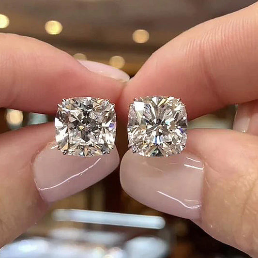 4.2ct Cushion Cut White Sapphire Stud Earrings-JEWELBUYS