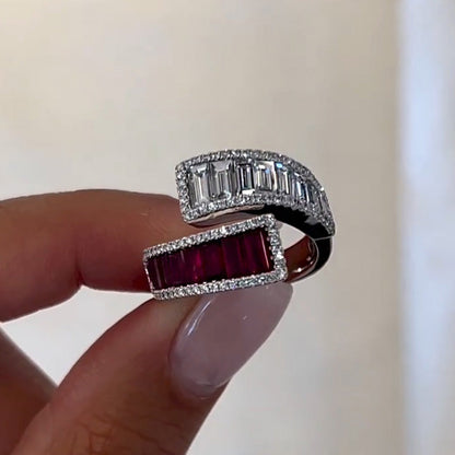 3ctw Baguette Cut Bypass Ruby & White Sapphire Fashion Ring - JEWELBUYS