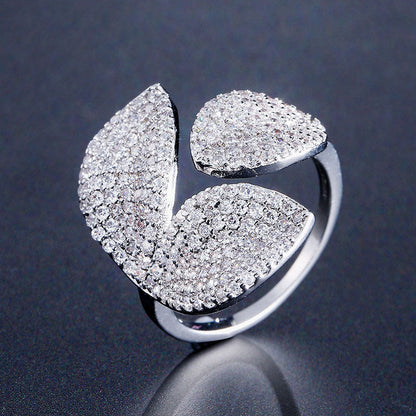 Ladies Pave Setting Clover Opening Ring - JEWELBUYS