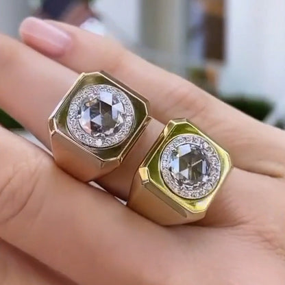 6.34ctw Rose Cut White Sapphires Bold Rose Gold and Gold Ring-JEWELBUYS