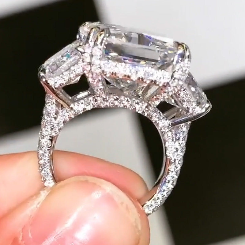 12ctw Radiant and Emerald Cut Brilliant White Sapphire Engagement Ring-JEWELBUYS