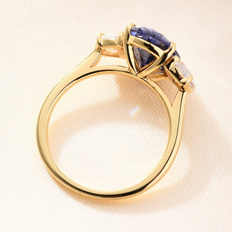 3.5ct Oval Cut Blue Sapphire Three Stones Engagement Ring-JEWELBUYS