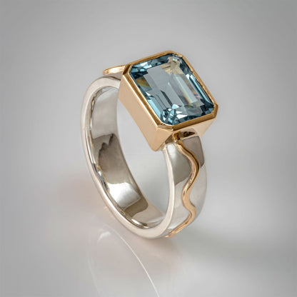 5Ct octagon cut aquamarine sapphire wave engagement ring- JEWELBUYS