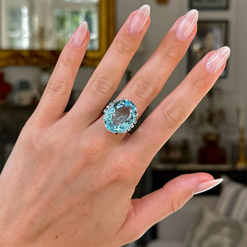 11ct Aquamarine Vintage Cocktail Sapphire Oval Cut Ring - JEWELBUYS