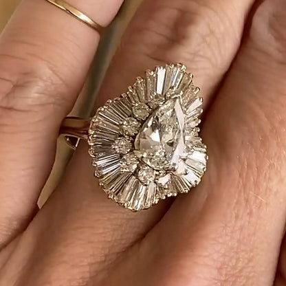 4.0ctw Pear Cut White Sapphire Ballet Style Engagement Ring-JEWELBUYS