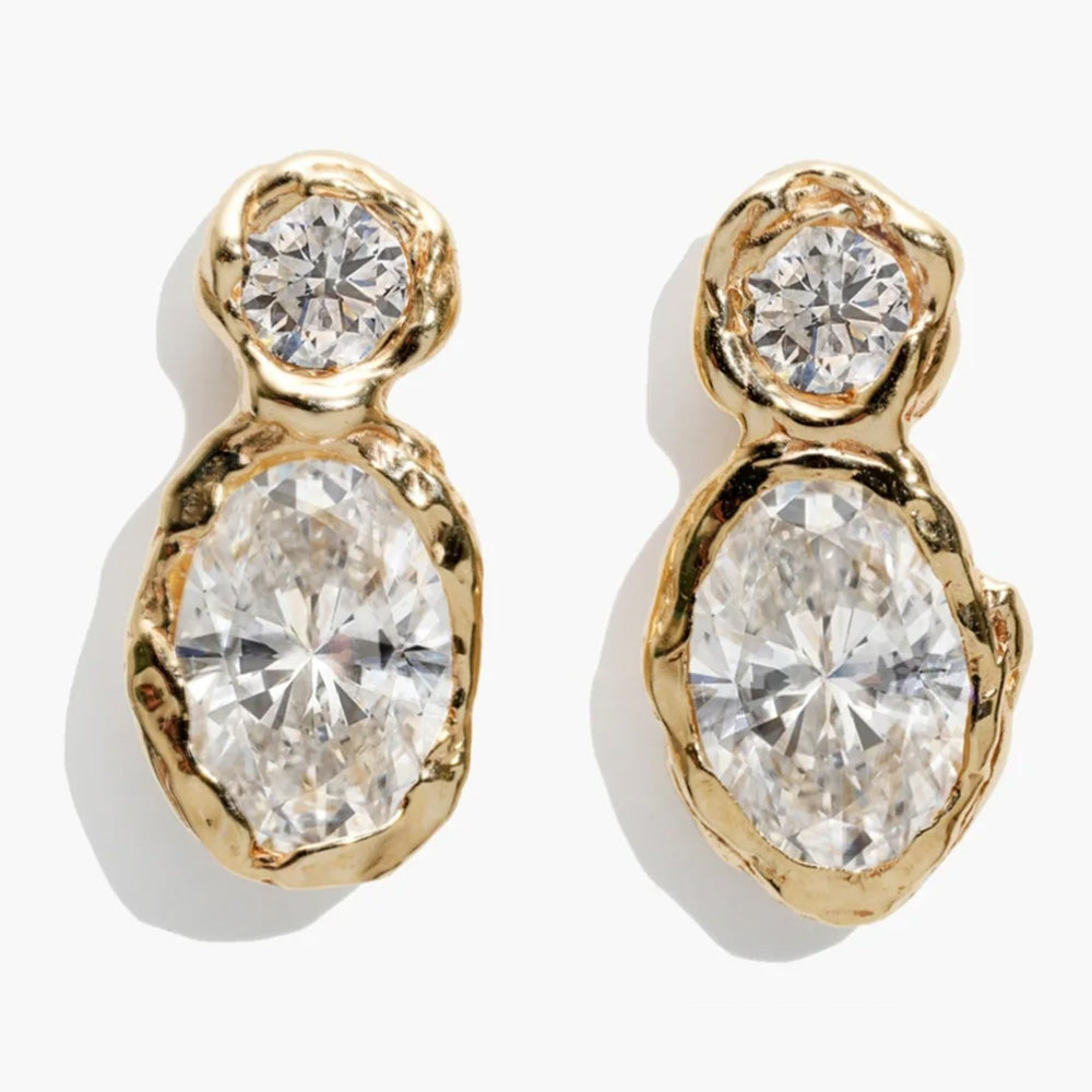 3.0Ctw round and oval-cut white sapphire double earrings-JEWELBUYS