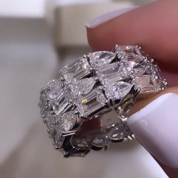 3.02Ctw Emerald and Pear-shaped Sapphire Three-Row Stone Eternal Band- JEWELBUYS