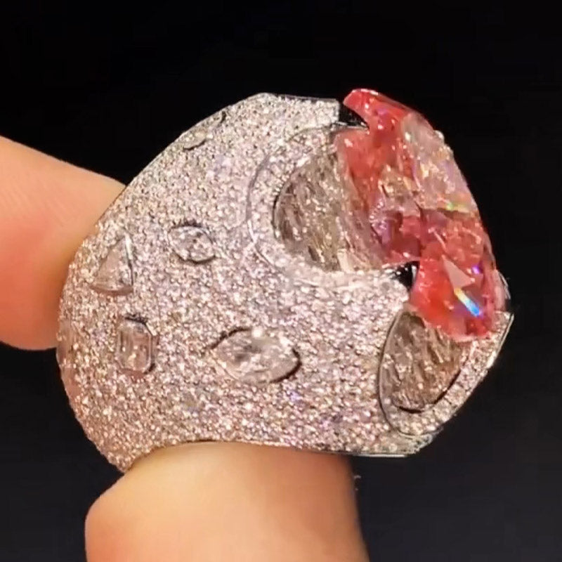 15.0ctw Oval Cut Pink Gemstone Fully Inlaid Sapphire Ring-JEWELBUYS