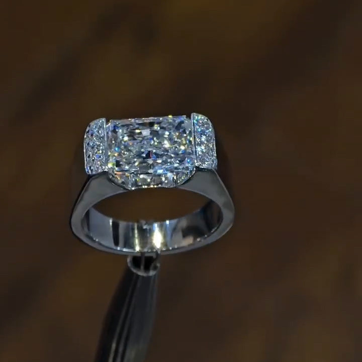 4.26ctw Radiant-Cut Men's Sapphire Engagement Ring-JEWELBUYS