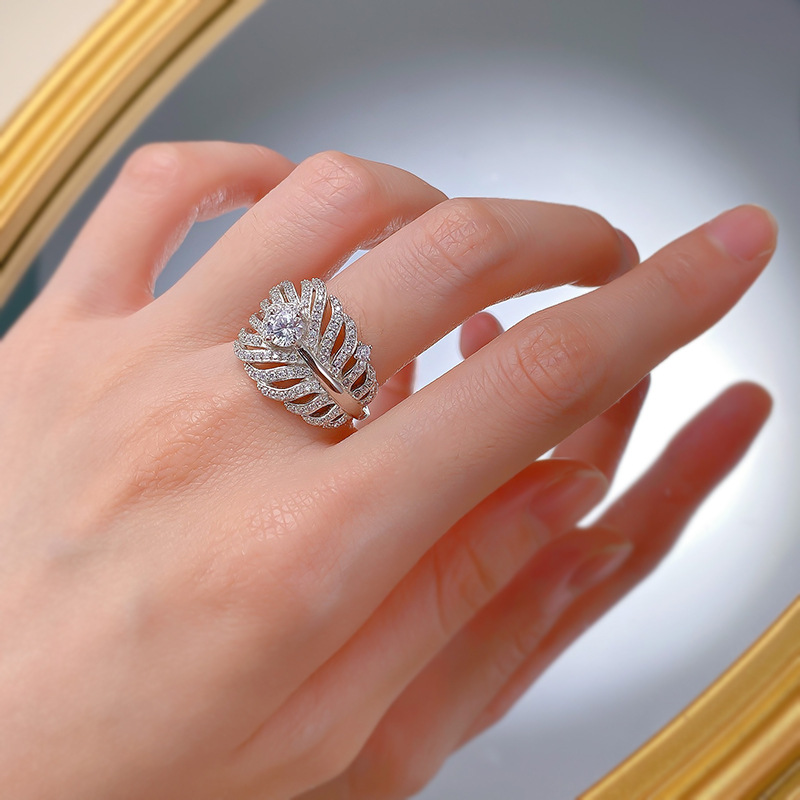 Silver Leaf Shape Gemstone Ring -JEWELBUYS