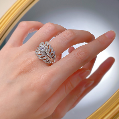 Silver Leaf Shape Gemstone Ring -JEWELBUYS