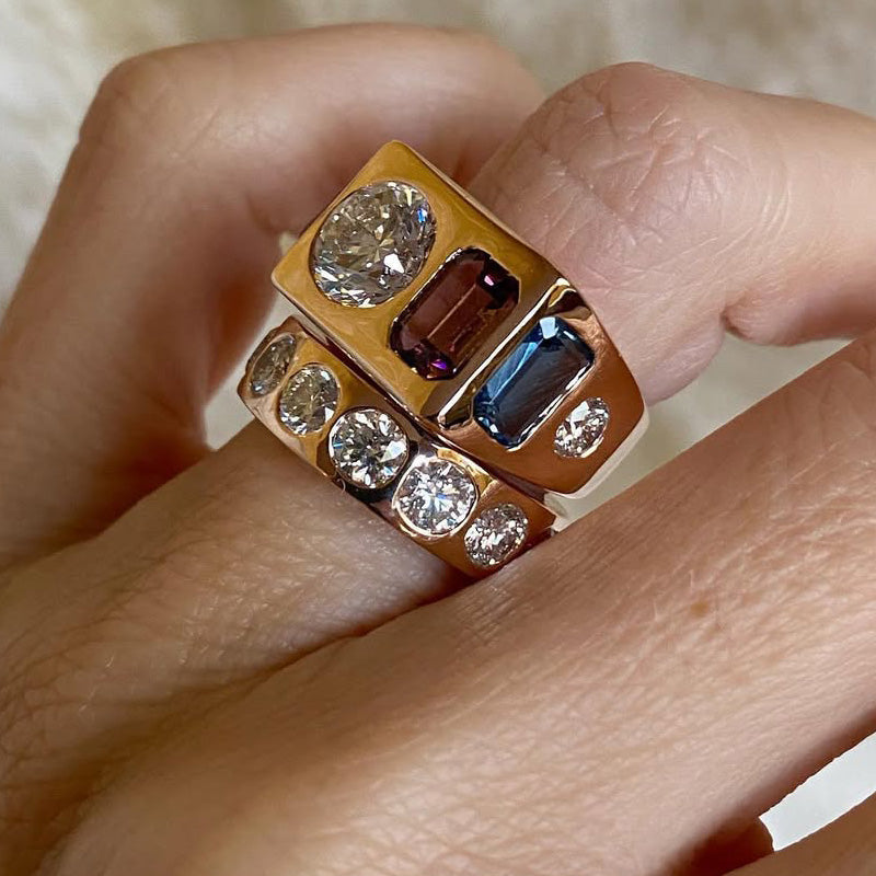 10Ctw Multi-colored sapphire stacked engagement ring-JEWELBUYS