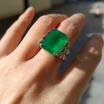 Vintage 15ct Emerald Cut Emerald Women's Engagement Ring-JEWELBUYS