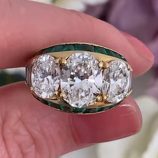 8.0Ctw Oval Cut Traditional Three Stone Sapphire Ring-JEWELBUYS