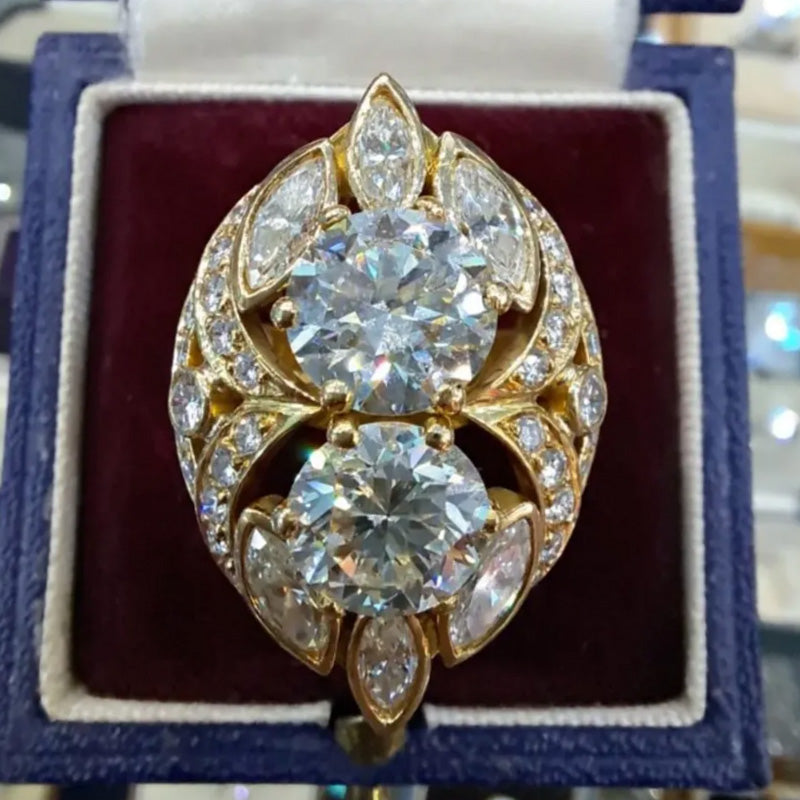 5.06Ctw Round-cut Double Sapphire Vintage Engagement Ring-JEWELBUYS