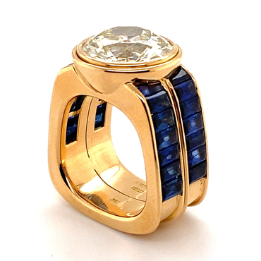 7.0ct Old European Cut Antique Blue Sapphire Ring-JEWELBUYS