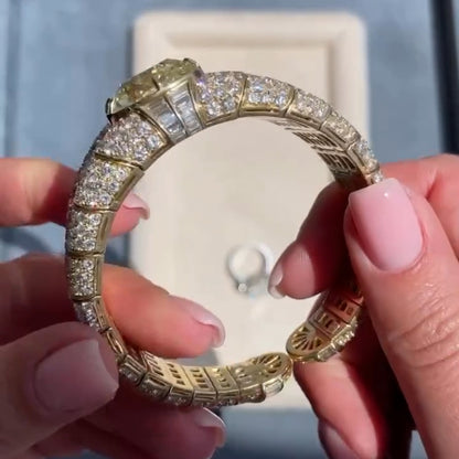 20Ctw Elegant and Dazzling Cushion-Shaped Fancy Yellow Emerald and Sapphire Bangle-JEWELBUYS