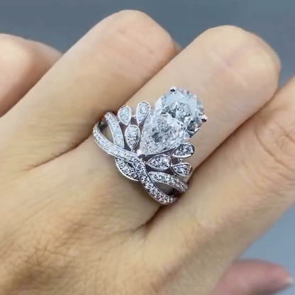 Elegant 5 ctw Pear Cut White Gemstone Crown Engagement Ring -JEWELBUYS