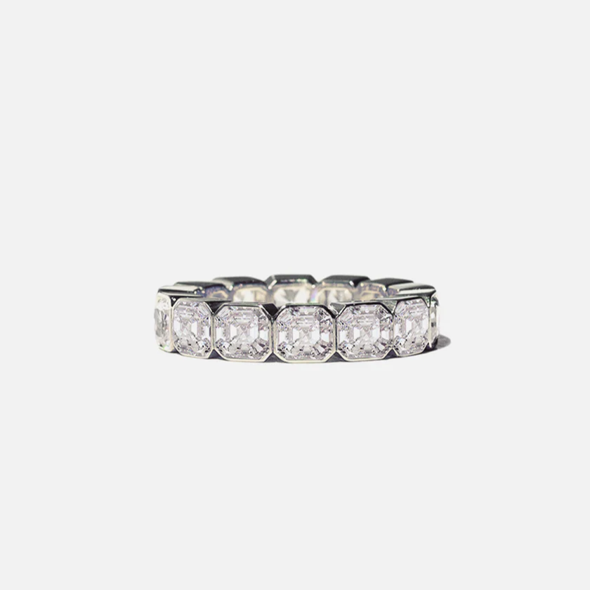 Unisex 6ctw Halo Asscher Cut White Sapphire Wedding Ring-JEWELBUYS