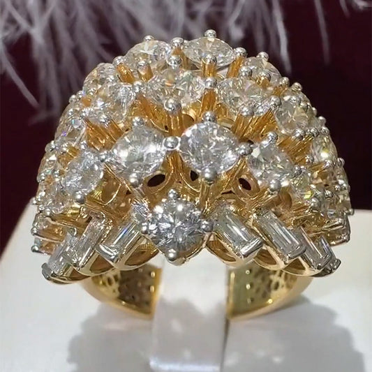 3.65ctw Round and Baguette Cut Exquisite Five Row Gemstone Ring-JEWELBUYS