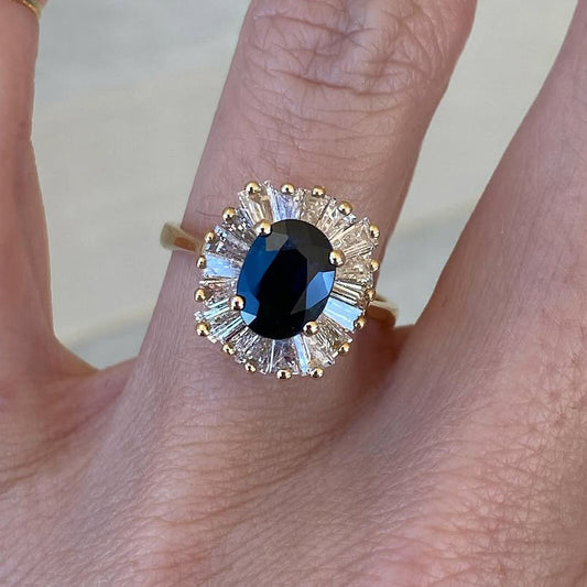 3.0ctw Oval Cut Ballet Style Blue Gemstone Engagement Ring-JEWELBUYS