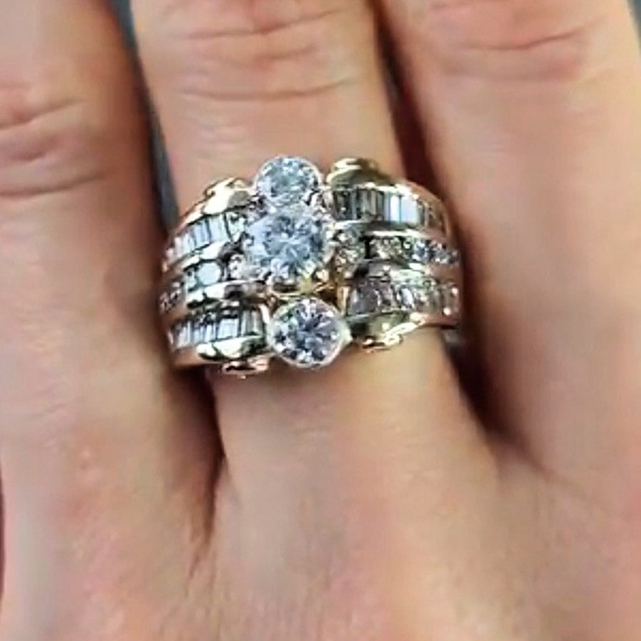 3.1Ctw Round and Baguette Cut Vintage Style White Sapphire Engagement Ring-JEWELBUYS