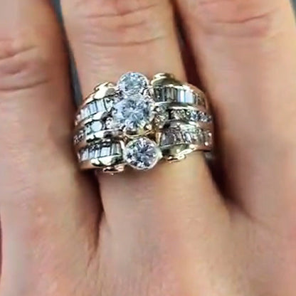 3.1Ctw Round and Baguette Cut Vintage Style White Sapphire Engagement Ring-JEWELBUYS