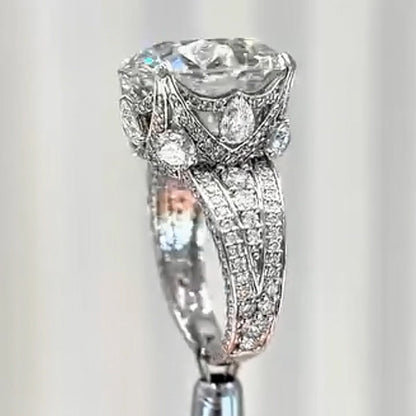 8.0Ctw Round Cut White Sapphire Luxury Art Engagement Ring- JEWELBUYS
