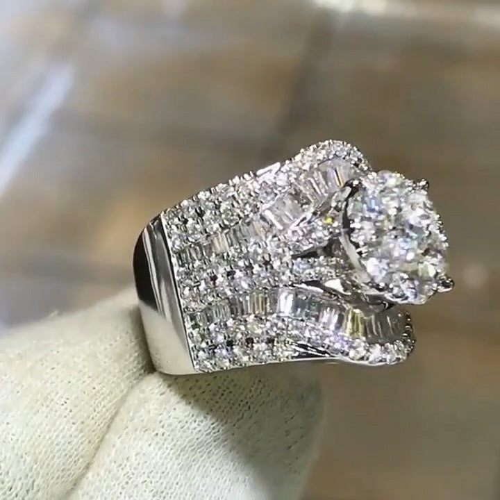 3.52Ctw Round and baguette sapphire engagement ring for women-JEWELBUYS