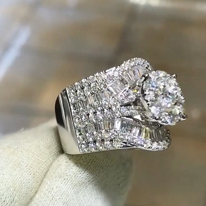 3.52Ctw Round and baguette sapphire engagement ring for women-JEWELBUYS