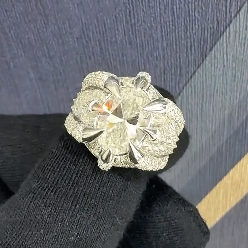 Gothic 5ct Oval Cut Center With An Inverted Set Diamond Shank White Sapphire Women's Engagement Ring in Silver-JEWELBUYS