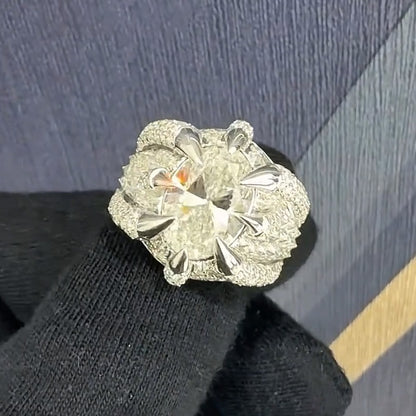 Gothic 5ct Oval Cut Center With An Inverted Set Diamond Shank White Sapphire Women's Engagement Ring in Silver-JEWELBUYS