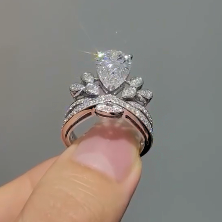 Elegant 5 ctw Pear Cut White Gemstone Crown Engagement Ring -JEWELBUYS