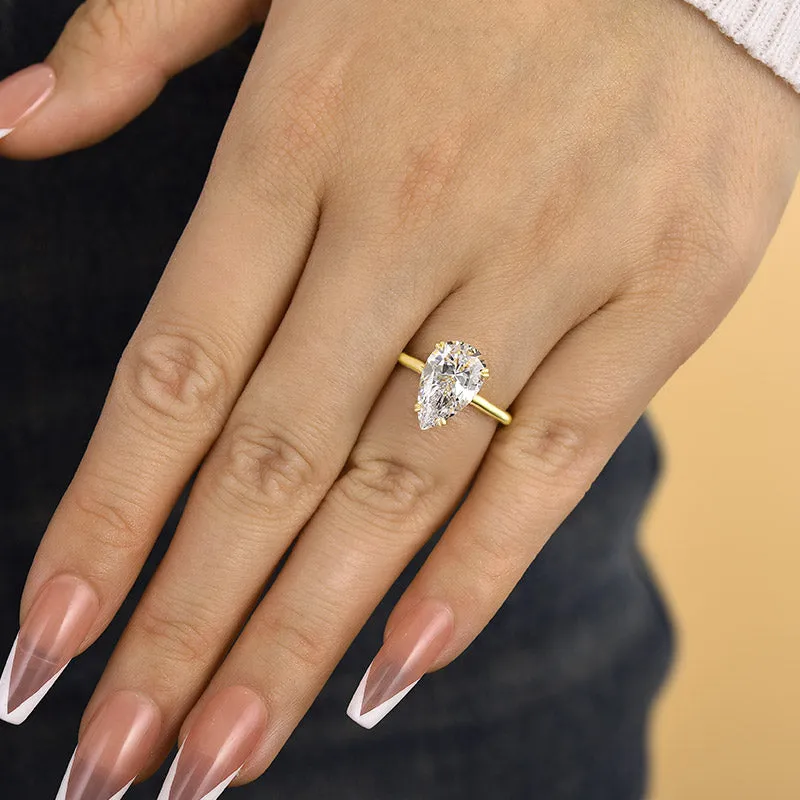 3.5ct Pear Cut White Sapphire Minimalist Double Claw Prong Engagement Ring-JEWELBUYS